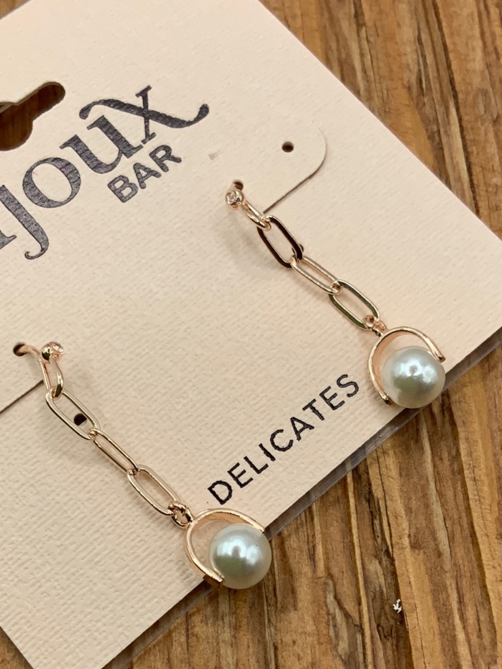 Bijoux Gold Chain-Link with Pearl Accent Drop Earrings